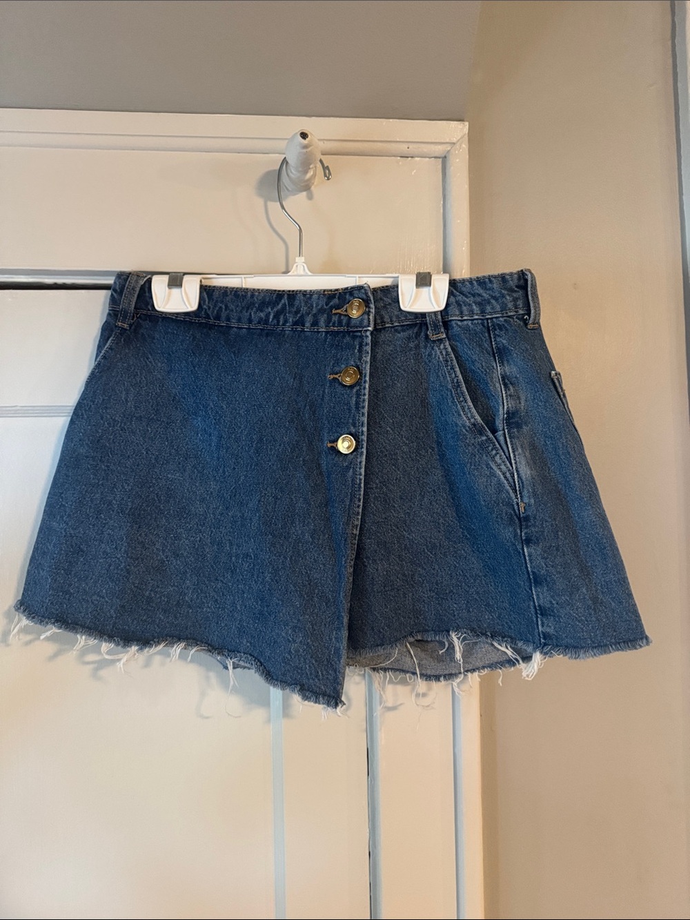 Zara Dark Blue Denim Button-Front Skort